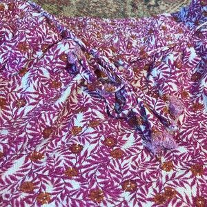 By Anthropologie loose pants pink orange floral with elastic waist with tassel